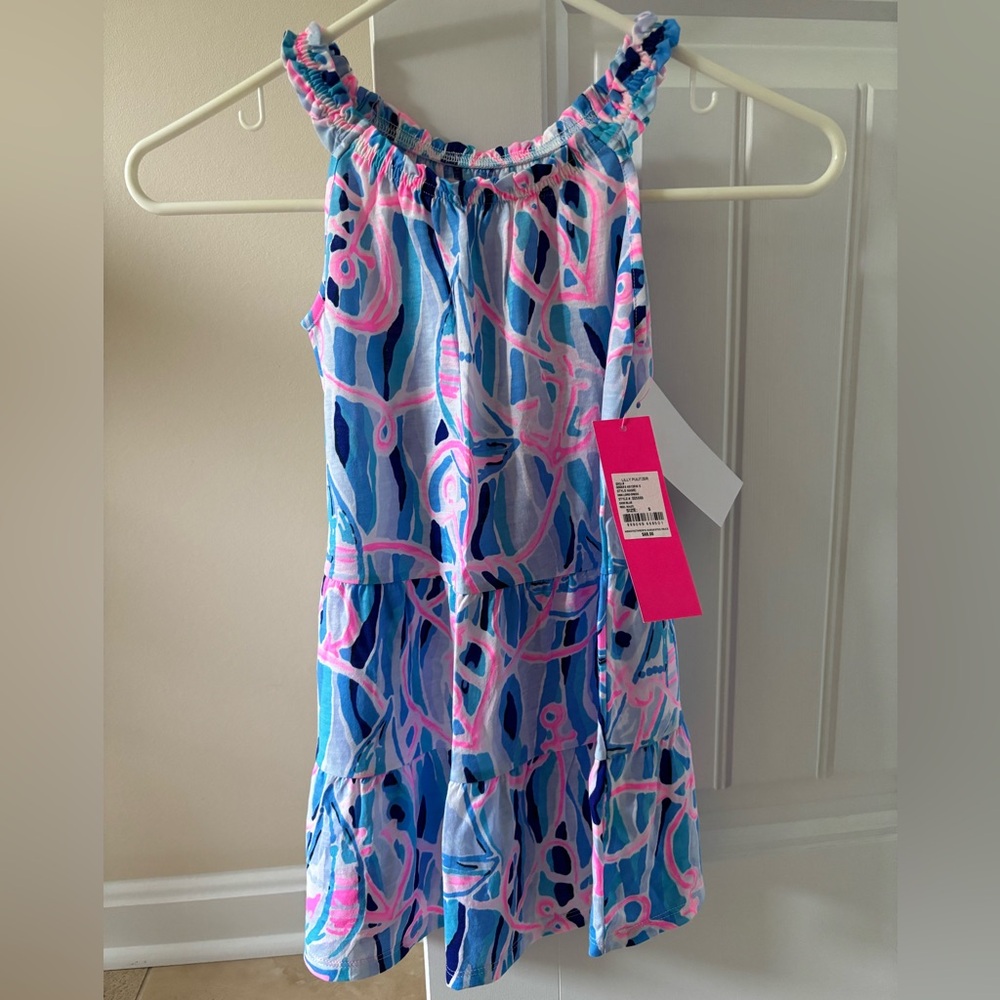 NWT size S (4-5) Lilly Pulitzer Mini Loro Dress, Print is Reel Nauti